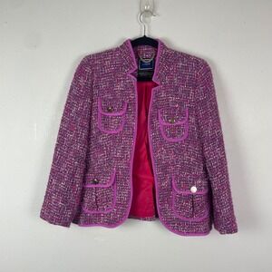 J.Crew‎ Womens Blazer Fitted Jacket Pink Purple Gold Pockets Size 2 Autumn Tweed